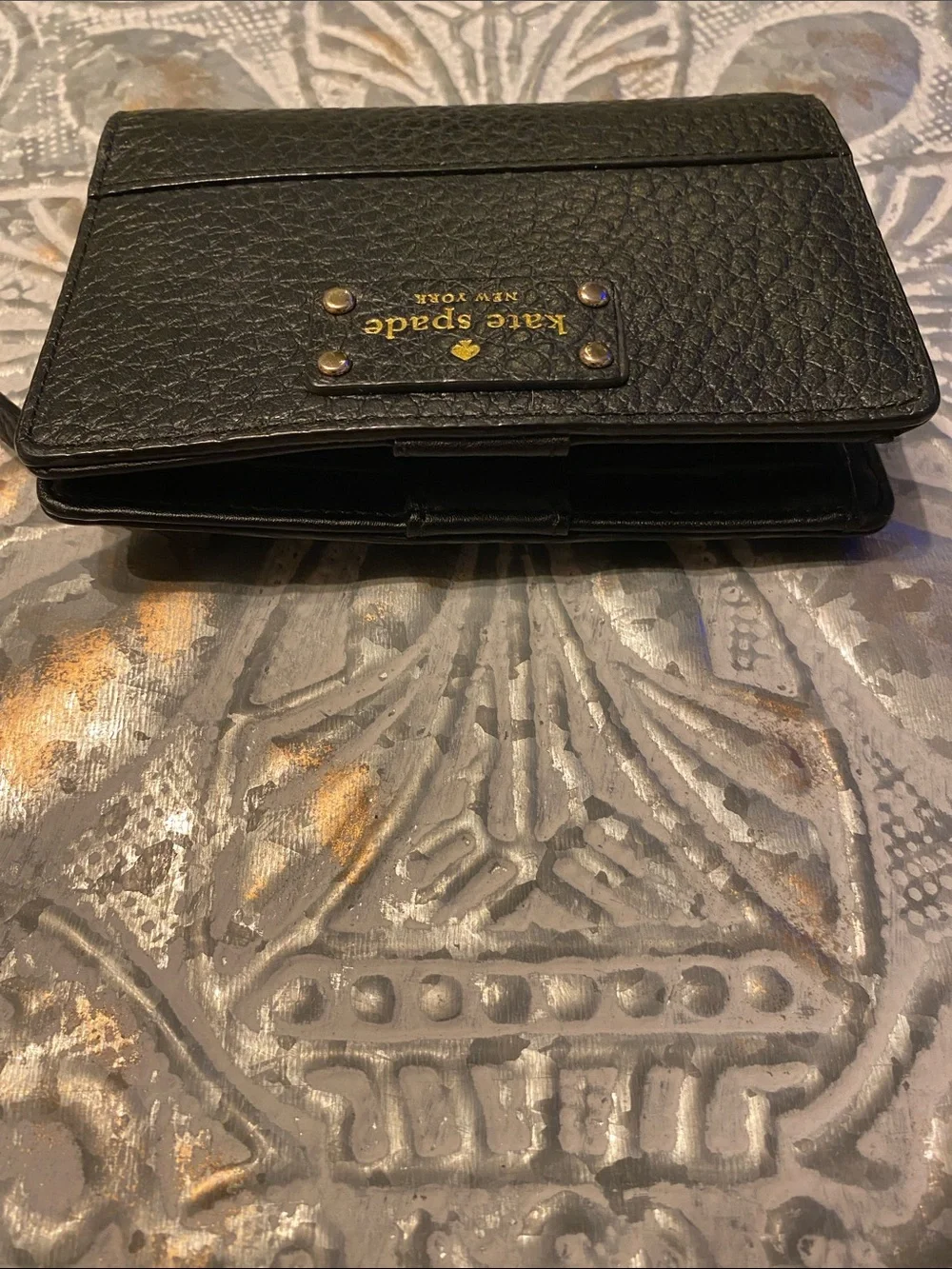 Kate Spade Black Bay Street Tellie Wallet Pebbled Black Leather Like New